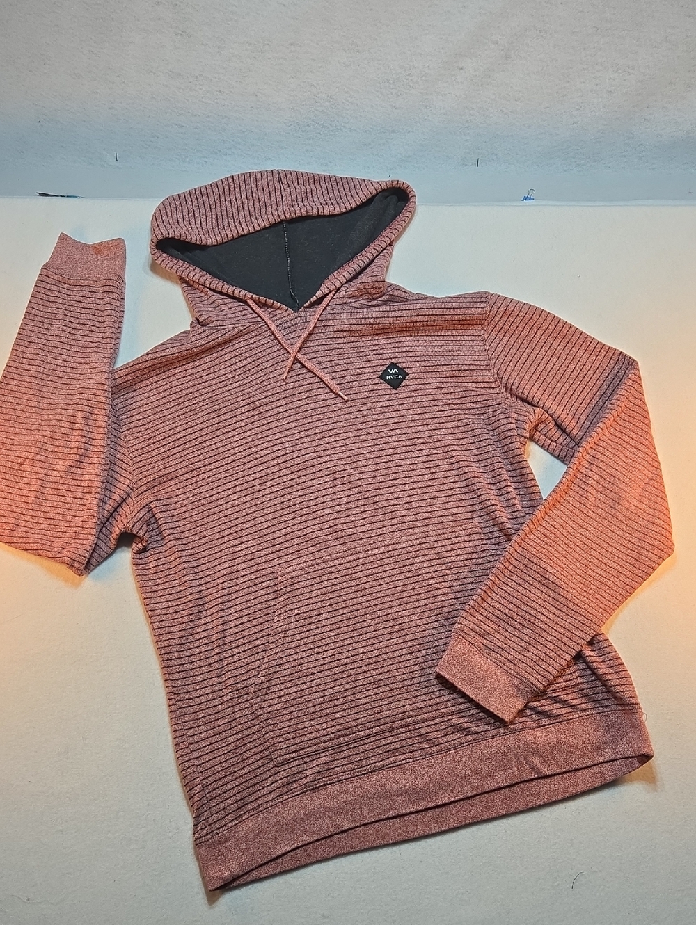 RVCA Striped Pink Hooded Pullover Sweatshirt